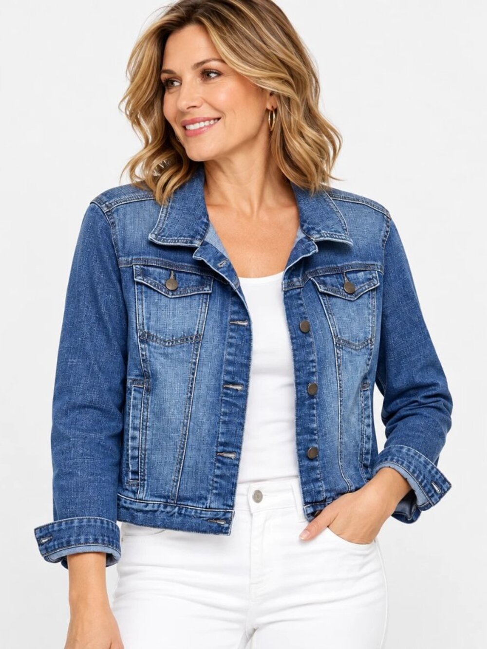 Ann Taylor LOFT Denim Trucker Jacket Blue Jean Classic Americana Casual M/L